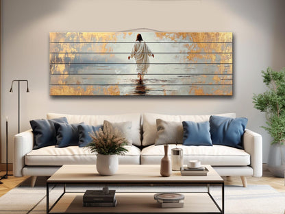 Jesus Walking on Water | Biblical Wall Art - Christian Wood Print Decor