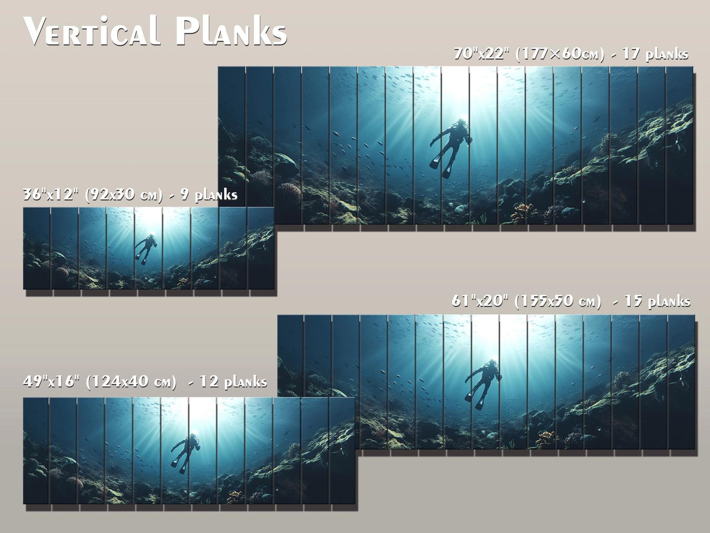 Ocean Wall Art – Natural Wood Print | Diving Art Print on Rustic Wood Planks