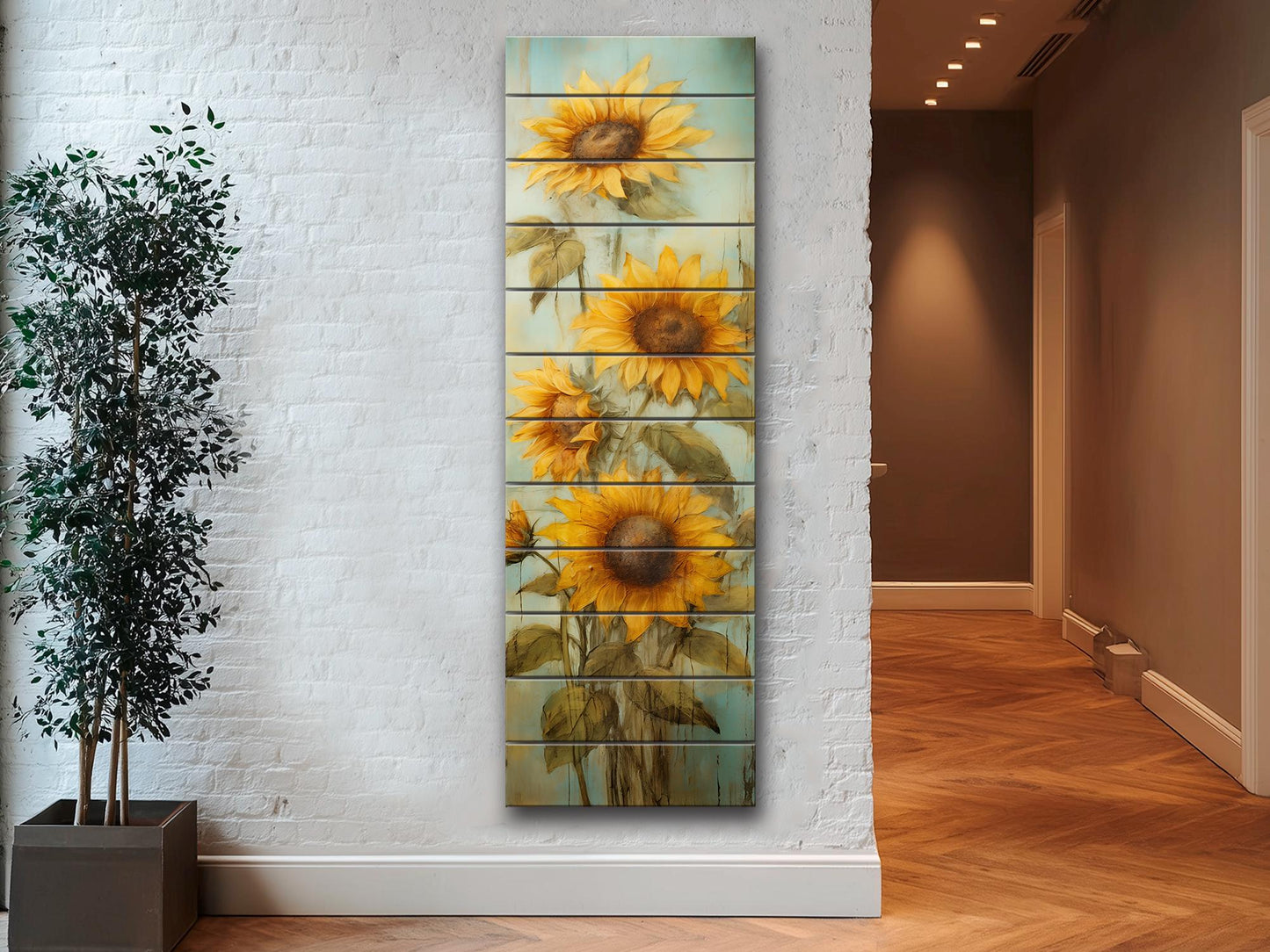 Rustic Wood Wall Art – Sunflower Wall Decor on Natural Wood Plank Art