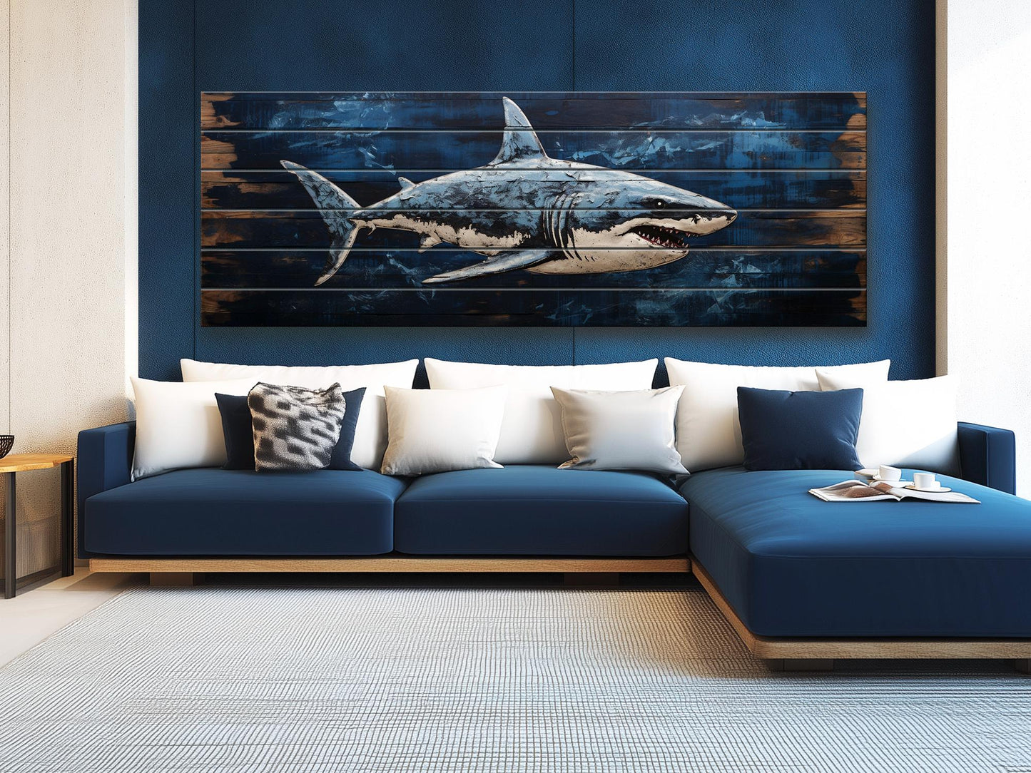 Rustic Shark Painting – Natural Wood Art Print | Coastal Home Decor, Ready to Hang