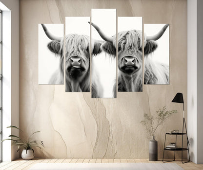 Highland Cows Canvas Farmhouse Wall Art - Family Cotton Canvas Print Ready to Hang