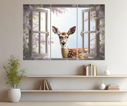 Fantasy Deer Canvas Print – Faux Window Wall Art | Framed Gallery Wrapped Canvas