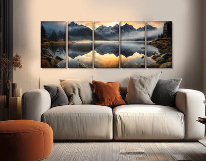 Sunrise over Alpine Lake Canvas Print, Alps Wall Art, Framed & Ready to Hang
