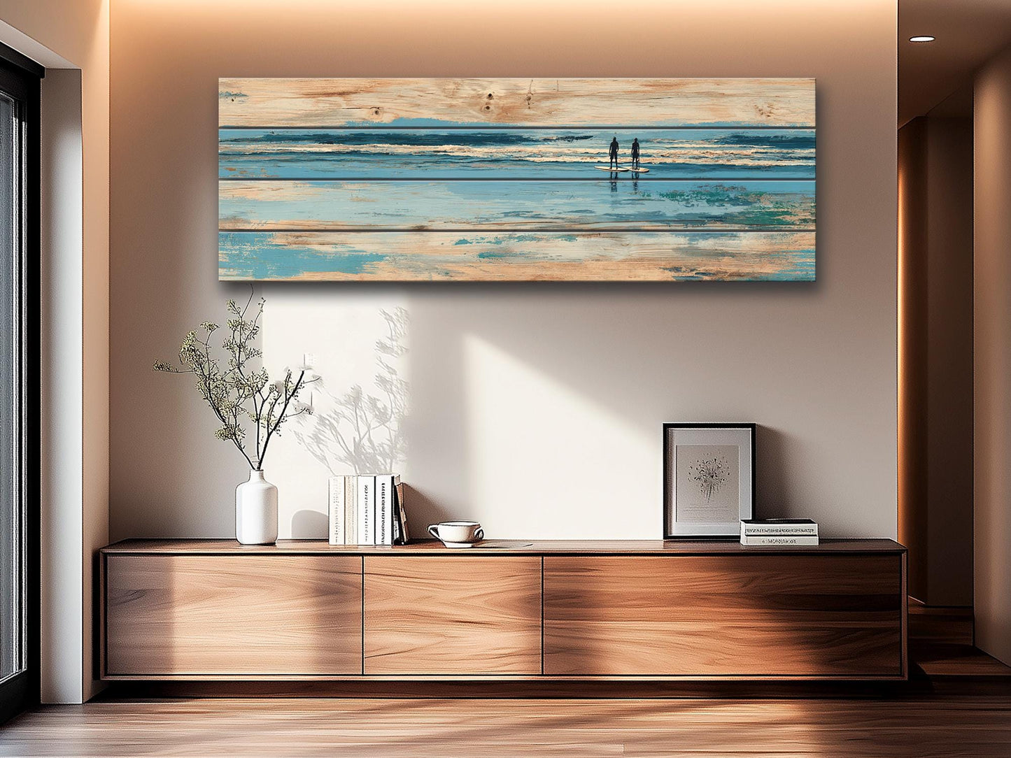 Paddleboard Wall Art – Nautical Coastal Wood Print with Ocean Paddleboard Art