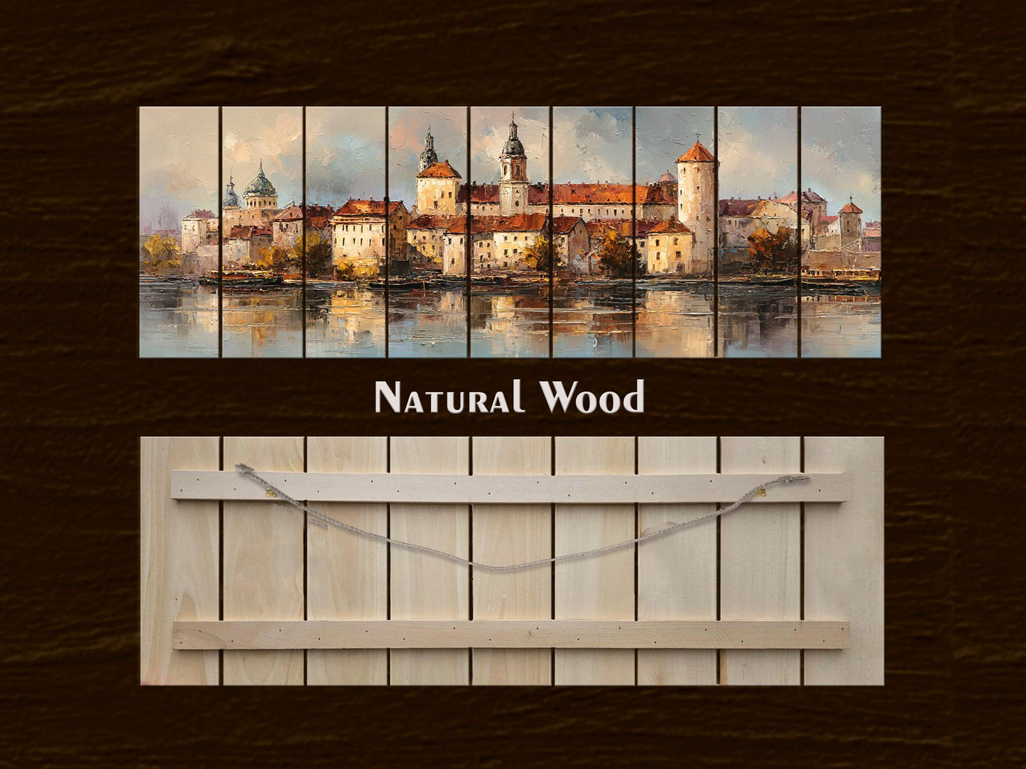 Krakow Skyline Wood Print – Rustic Wall Art With Castle River Painting On Distressed Wood