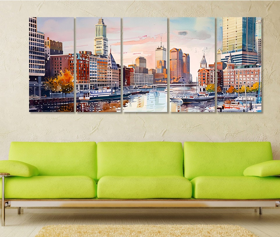 Boston Panoramic Canvas | Large Cotton Canvas Print - Ready to Hang Framed Wall Decor