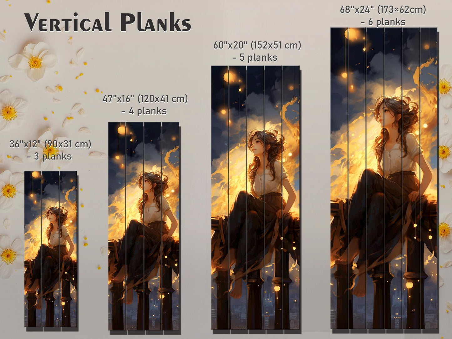 Dreamy Woman Painting | Natural Wood Print - Fantasy Wall Art with Warm Golden Tones