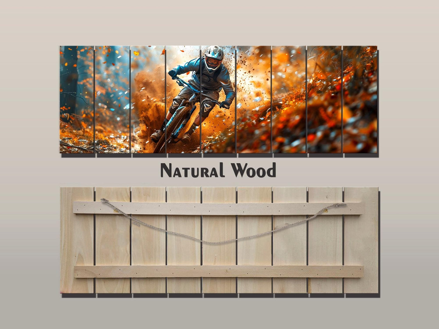 Mountain Biker Print – Natural Wood Wall Art | Outdoor Sports Decor