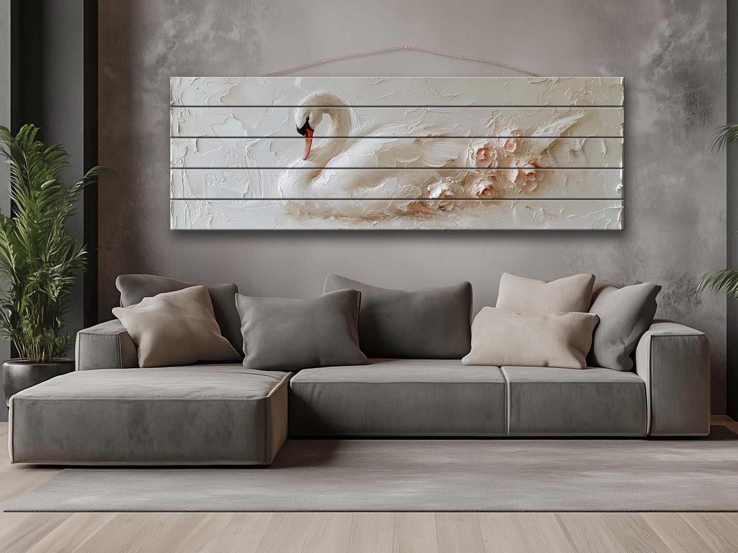 White Swan Wall Art – Natural Wood Print | Minimalist Wood Plank Art