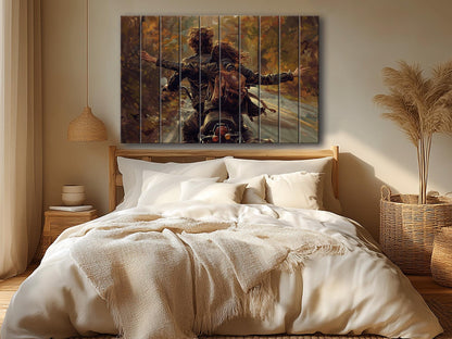 Wood Wall Art - Happy Couple on Bike Print on Natural Wood, Love Wall Art, Traveler Gift, Romantic Painting, Biker Gift, Travel Wall Art
