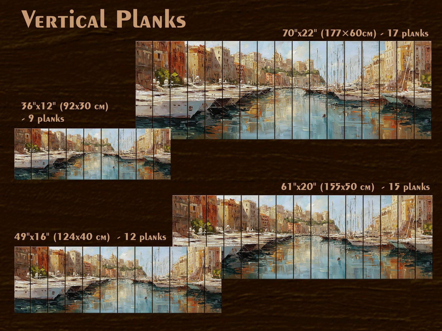 Monaco Harbor Wood Print – Rustic Wall Art | Beige Light Reflections on Distressed Wood