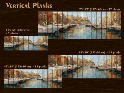Monaco Harbor Wood Print – Rustic Wall Art | Beige Light Reflections on Distressed Wood