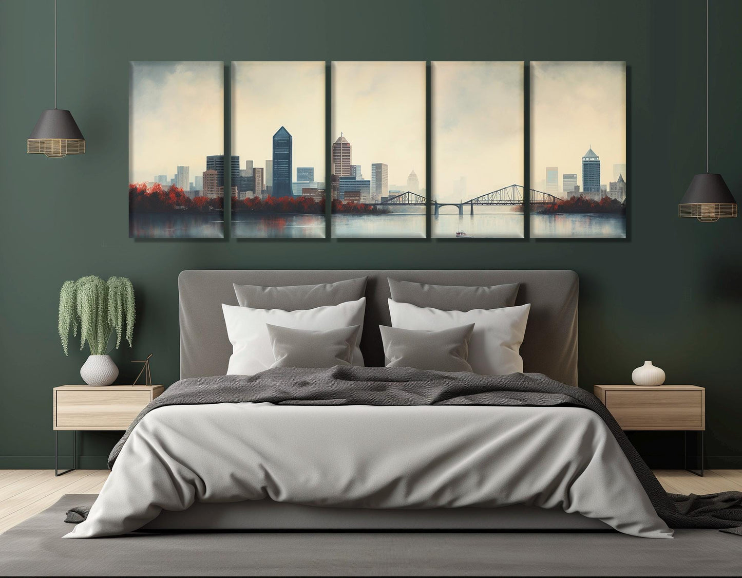Louisville Skyline Canvas – Misty Cityscape Decor | Framed Canvas Print Ready to Hang