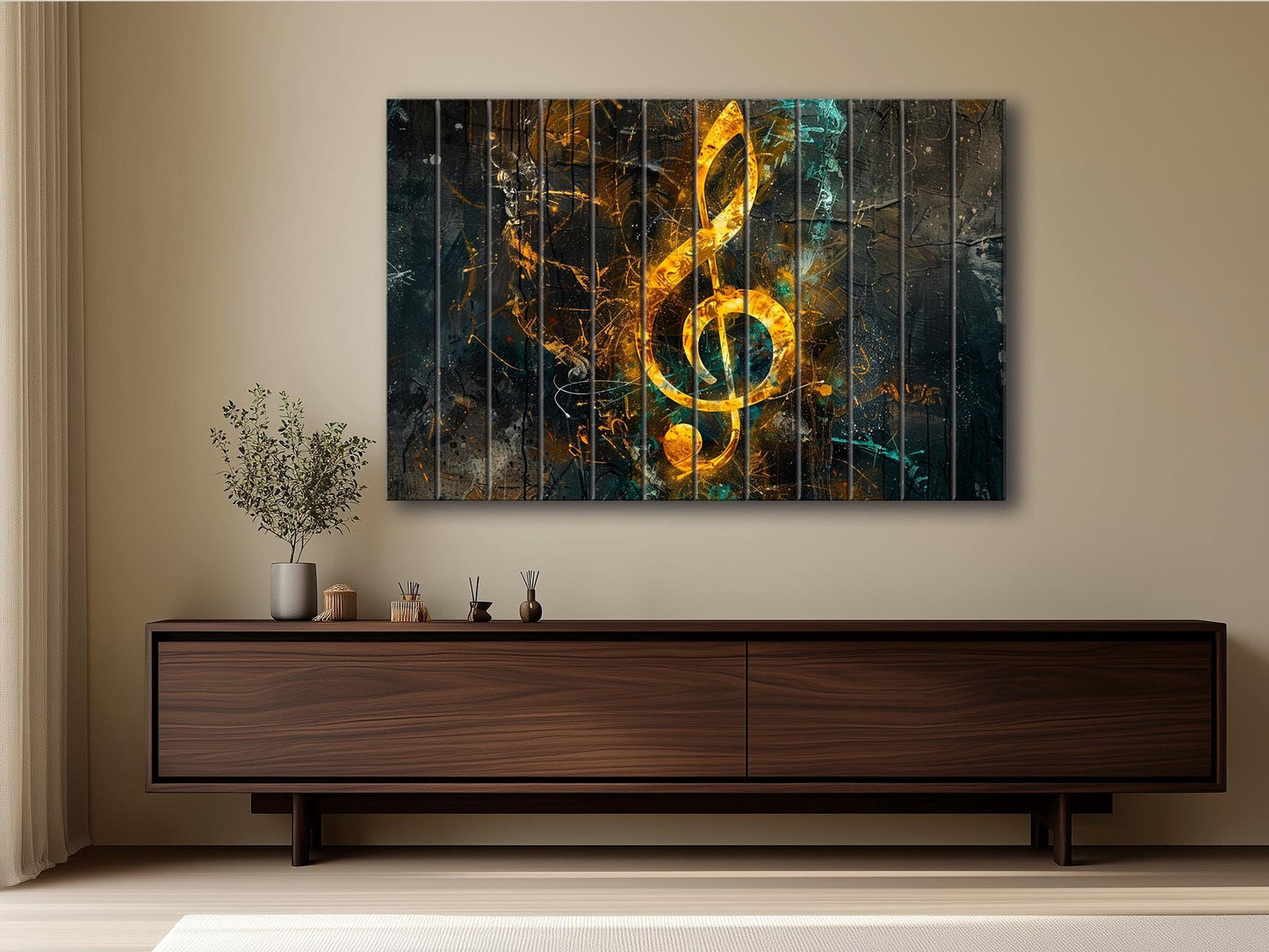 Treble Clef Wall Art - Rustic Wood Plank Painting with Organic Texture