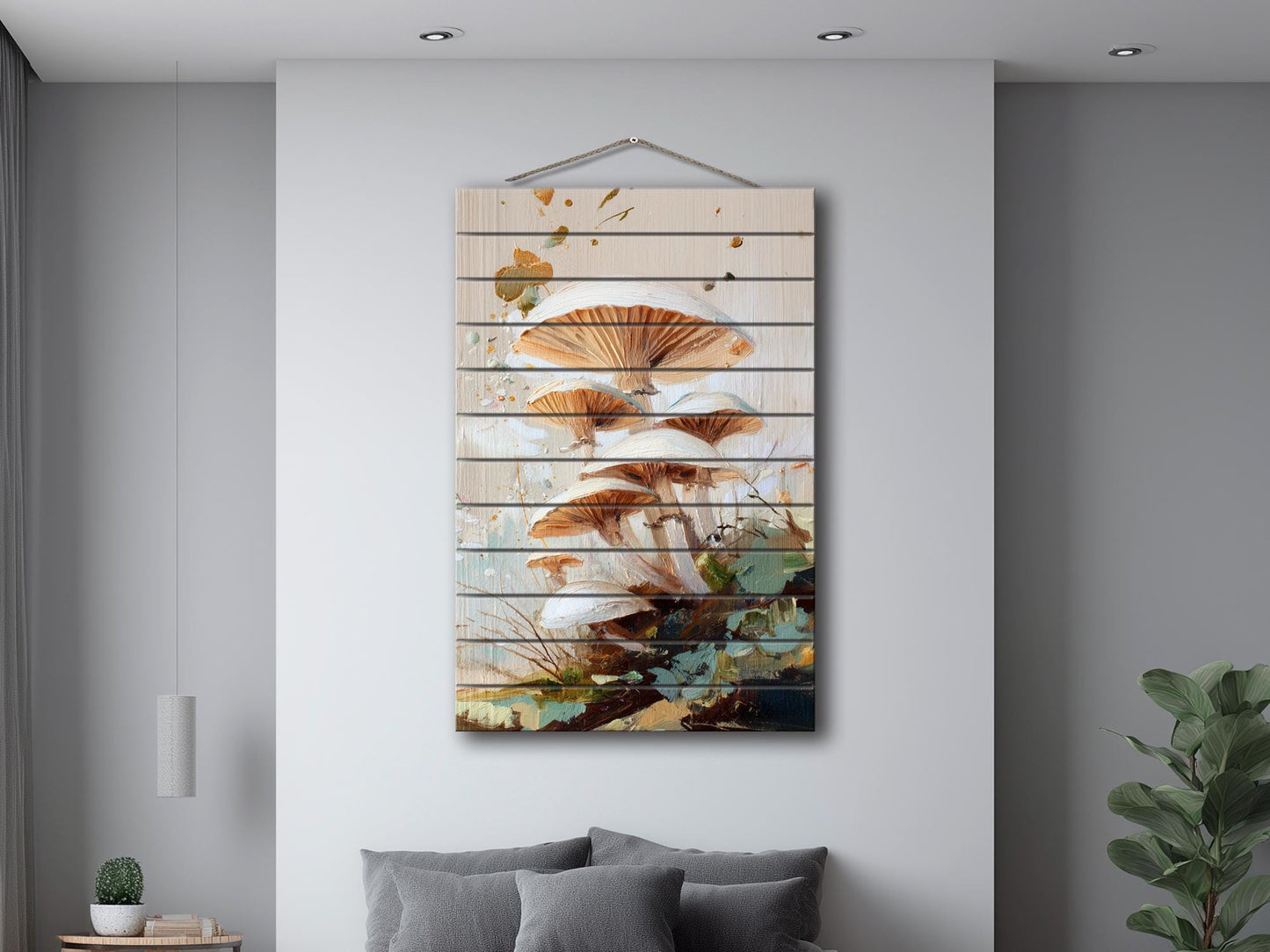 Wood Wall Art – Rustic Nature Print with Forest Mushrooms – Cozy Farmhouse Decor