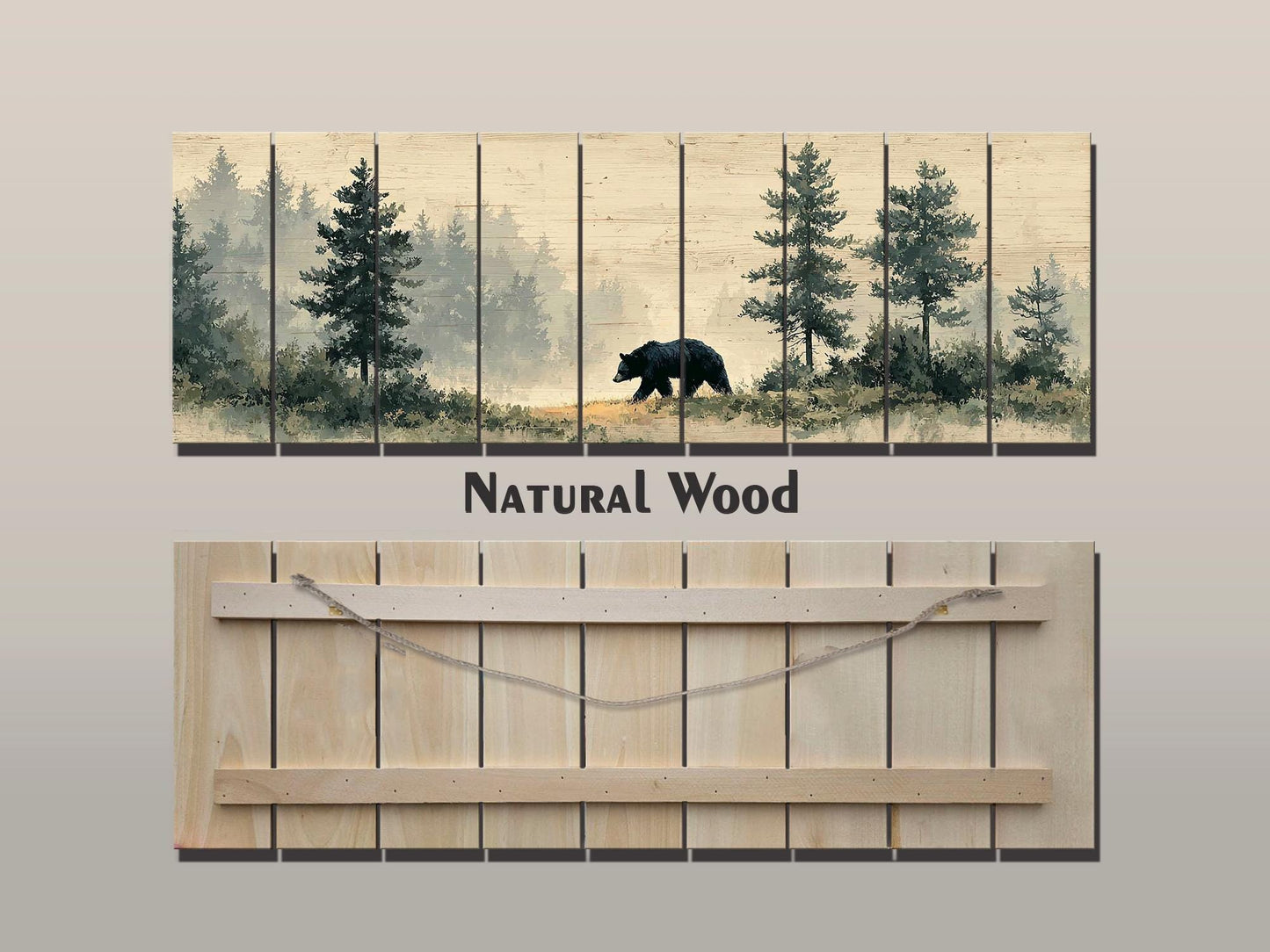 Black Bear Wall Art – Rustic Cabin Decor | Natural Wood Forest Animal Print