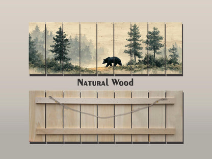 Black Bear Wall Art – Rustic Cabin Decor | Natural Wood Forest Animal Print
