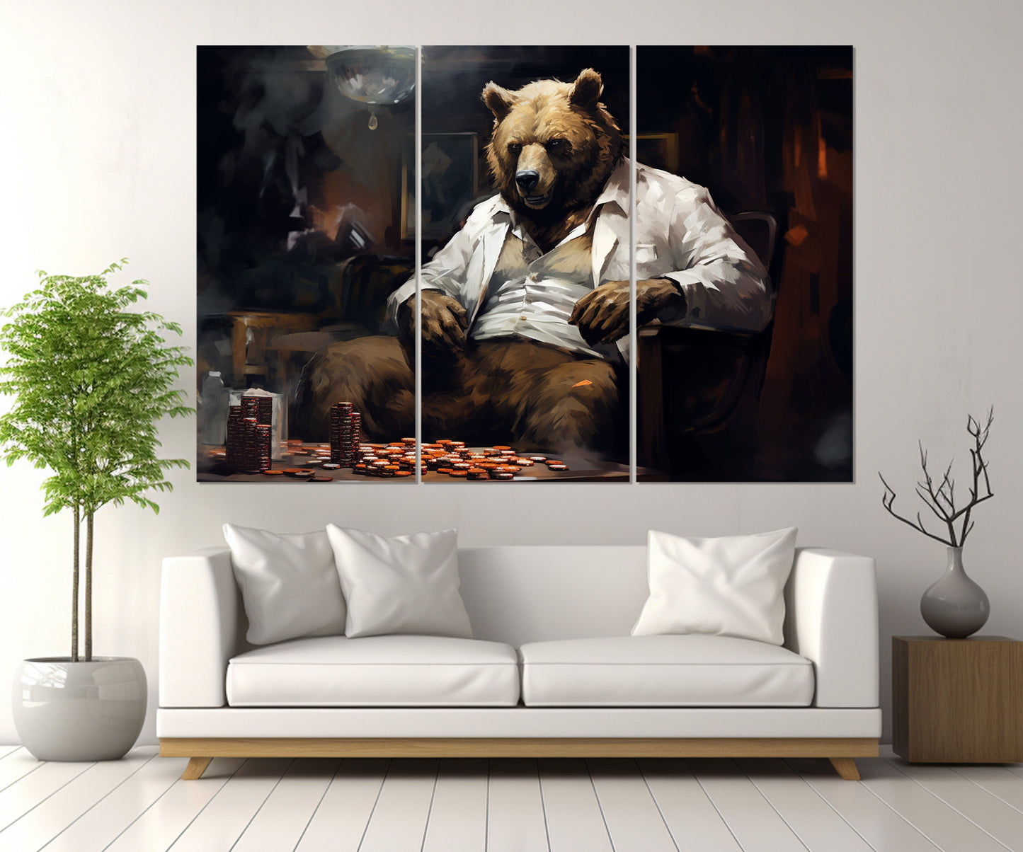 Poker Wall Art - Bear Poker Painting Canvas Print | Framed & Ready to Hang