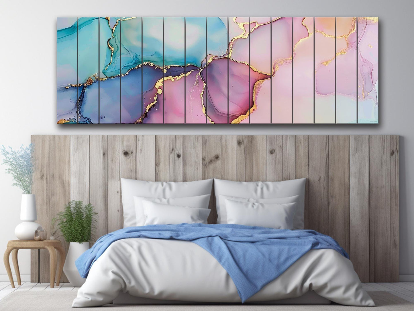 Pastel Marble Wall Art - Colorful Abstract Painting on Natural Wood Print