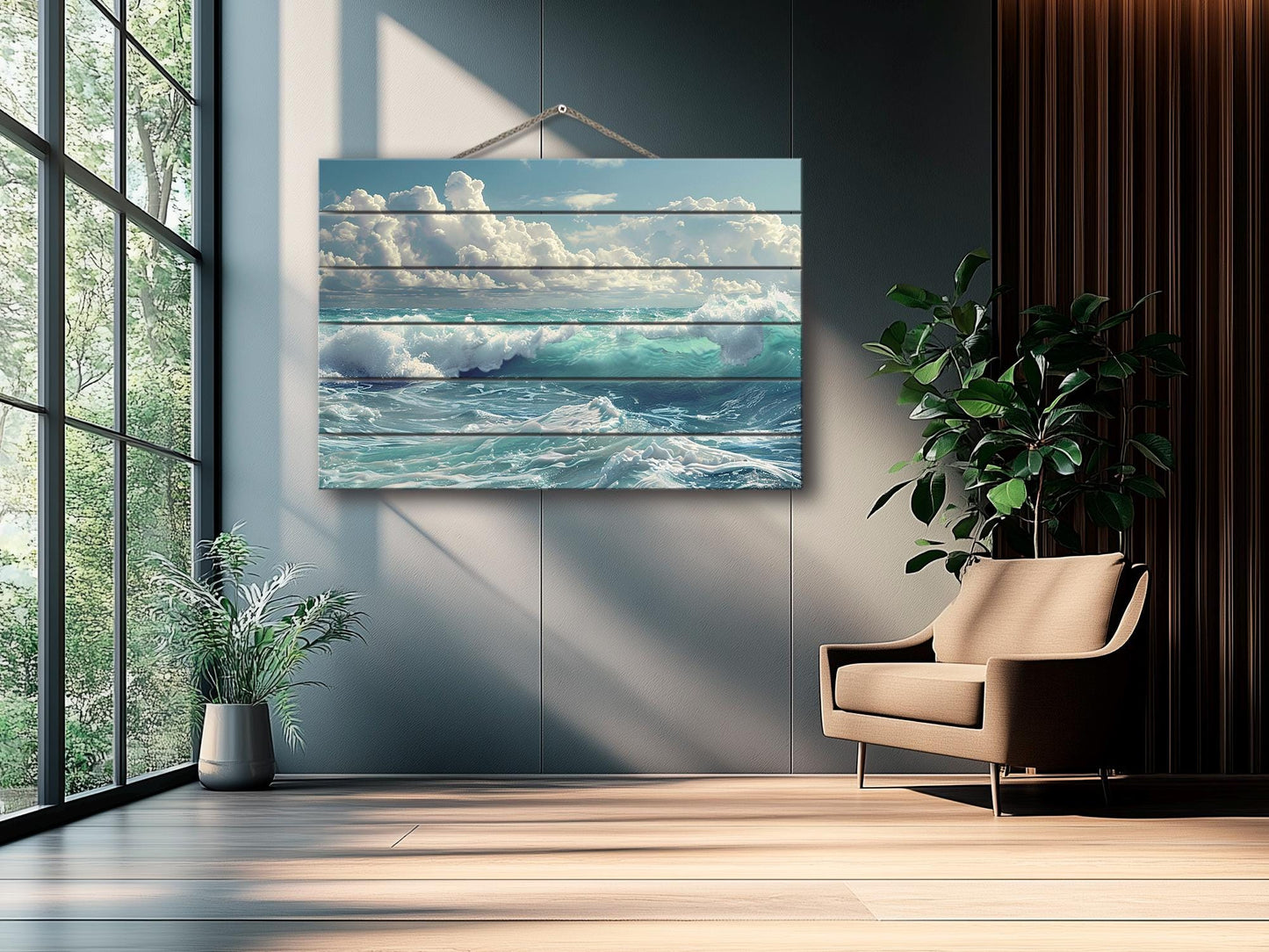 Rustic Wood Wall Art - Scenic Ocean Print on Wood, Sea Waves Painting, Ocean Waves Print, Ocean Wall Art, Sea Water Wall Art, Wooden Decor