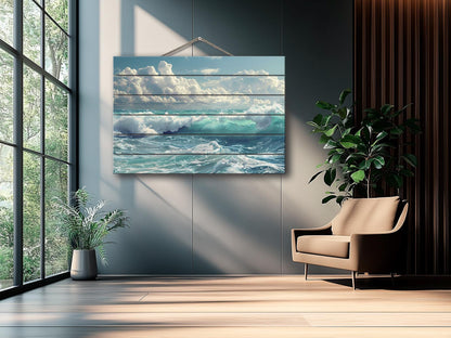 Rustic Wood Wall Art - Scenic Ocean Print on Wood, Sea Waves Painting, Ocean Waves Print, Ocean Wall Art, Sea Water Wall Art, Wooden Decor