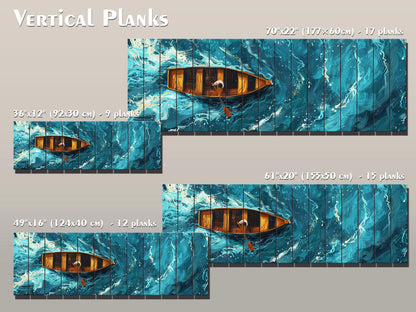 Wood Wall Art – Overhead Rowboat Print on Natural Wood Planks | Colorful Rustic Decor