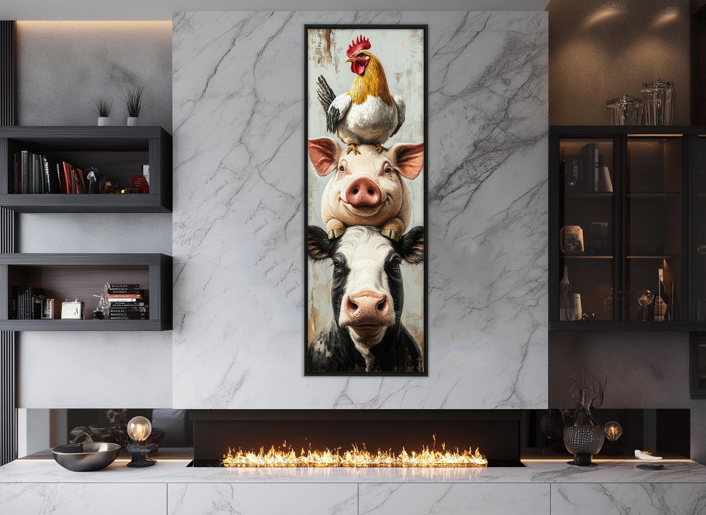 Farm Animal Wall Art - Chicken Pig Cow Canvas Print | Rustic Farmhouse Decor, Ready to Hang