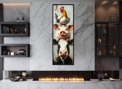 Farm Animal Wall Art - Chicken Pig Cow Canvas Print | Rustic Farmhouse Decor, Ready to Hang