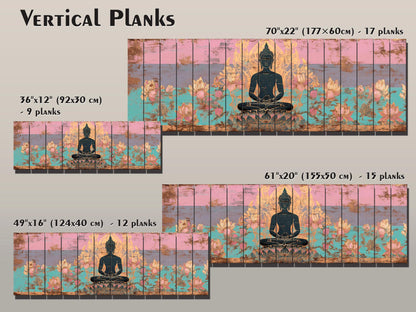 Wood Wall Art – Peaceful Buddha Silhouette with Lotus Flowers Print on Natural Wood, Buddhist Wall Decor, Buddha Painting, Buddhist Gift
