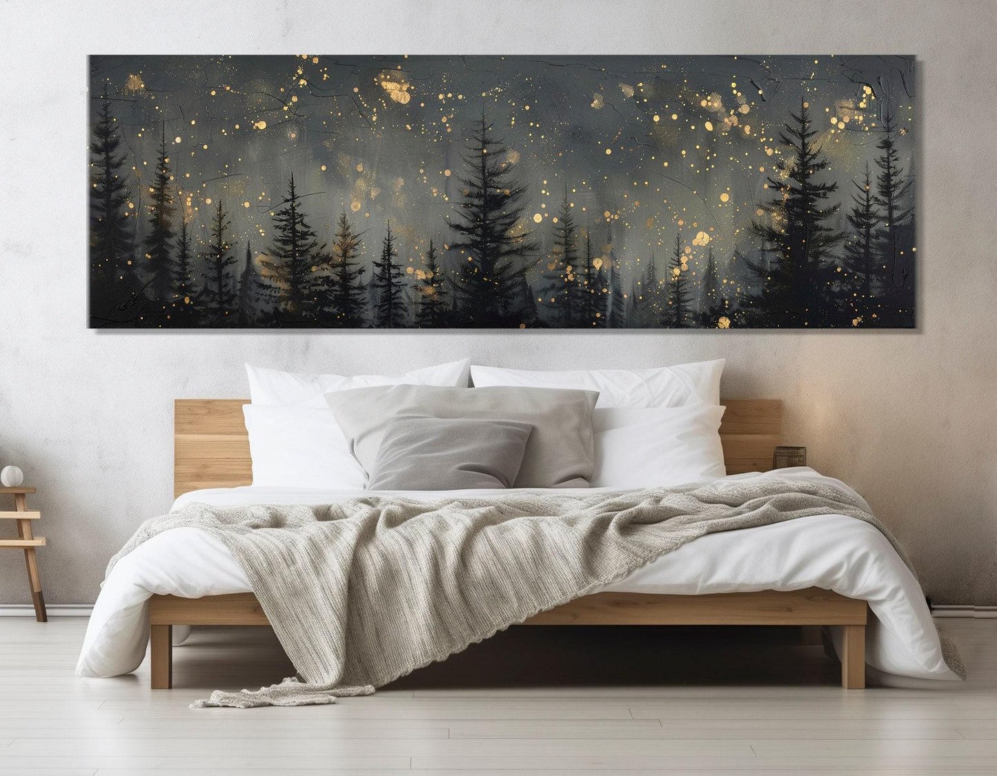 Pine Forest Canvas Print – Large Starry Sky Painting | Framed Gallery Wrapped Canvas Art