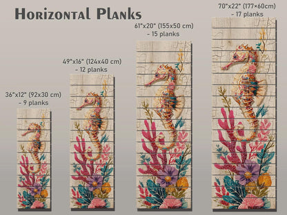 Rustic Nautical Wall Art – Seahorse Wood Print on Natural Wood Plank – Coastal Decor