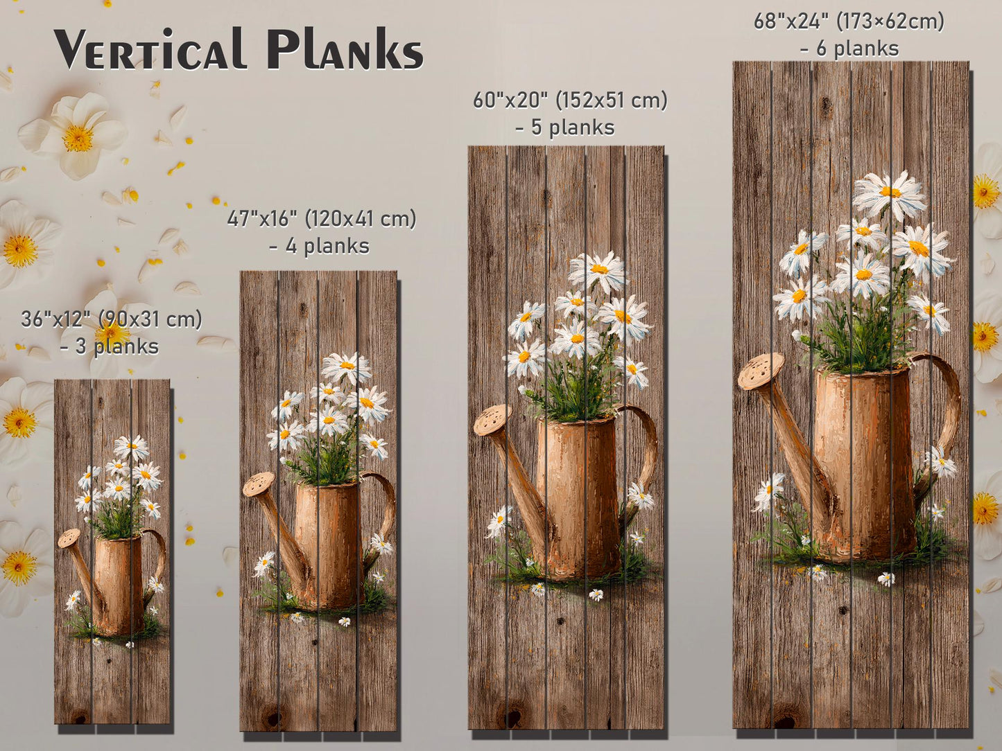 Rustic Wood Wall Art – Farmhouse Wall Decor | Watering Can & Daisy Floral Print
