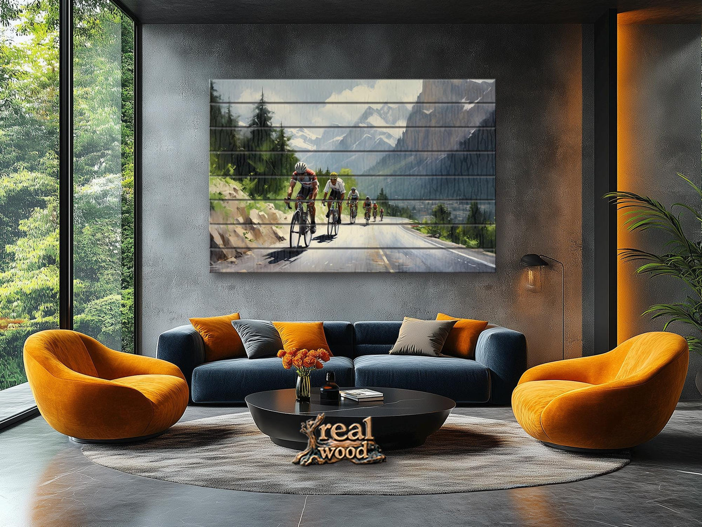 Cycling Wood Art – Abstract Velo Sport Painting on Natural Wood Wall Decor