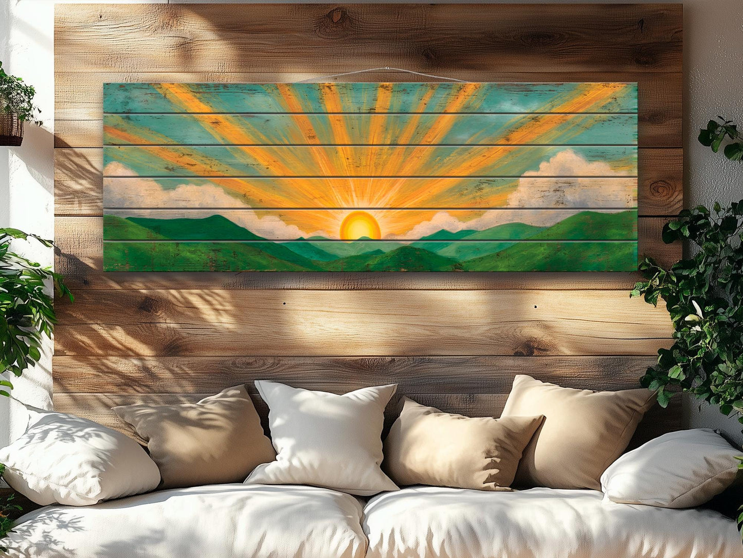Boho Rustic Wood Print – Rolling Hills Wall Art | Warm Tones Rustic Wall Decor