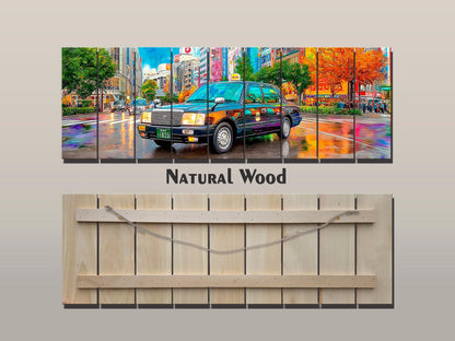 Tokyo Taxi Wood Art, Japanese Street Print