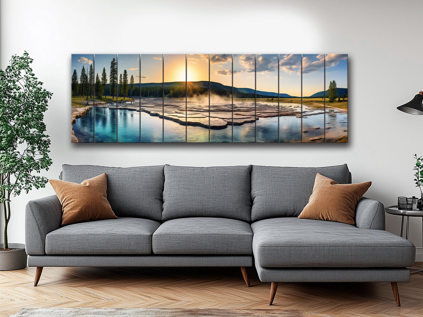 Yellowstone Wood Wall Art – Rustic Scenic Wood Painting with Natural Grain