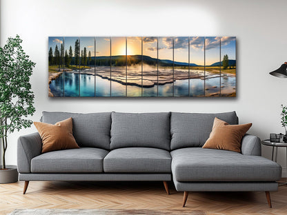 Yellowstone Wood Wall Art – Rustic Scenic Wood Painting with Natural Grain