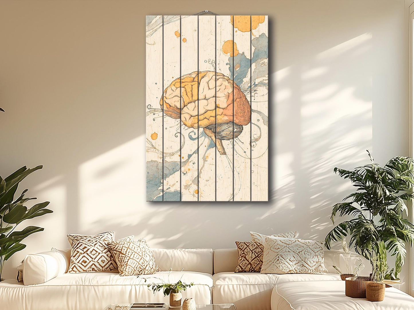 Rustic Wood Wall Art – Abstract Mind Print on Natural Wood Texture | Therapist Office Decor