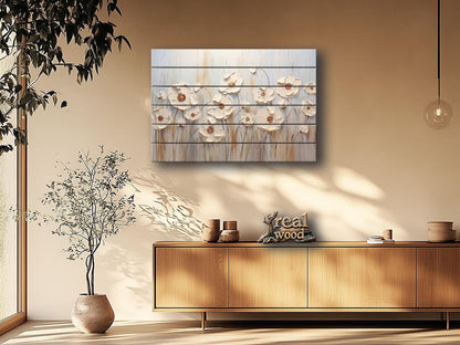 Wood Wall Art – Abstract Flower Print Wooden Panel | Rustic Floral Decor