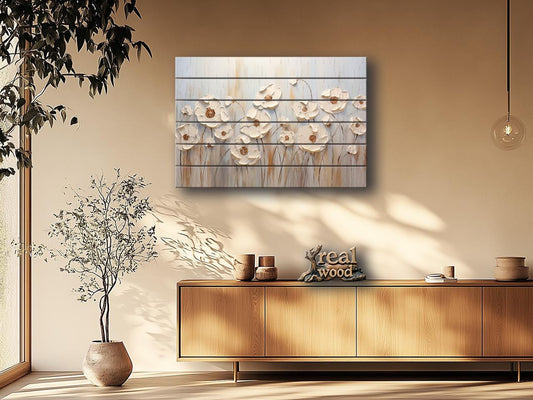 Wood Wall Art – Abstract Flower Print Wooden Panel | Rustic Floral Decor