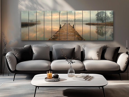 Wooden Dock Wall Art – Rustic Lake Decor on Natural Wood Print Panel