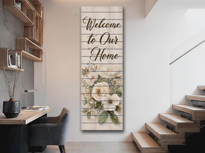 Welcome Home Wood Art – Rustic Wood Wall Art With Floral Farmhouse Decor