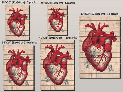 Anatomical Heart Wall Art – Rustic Wood Art | Medical Wall Decor Printed on Wood