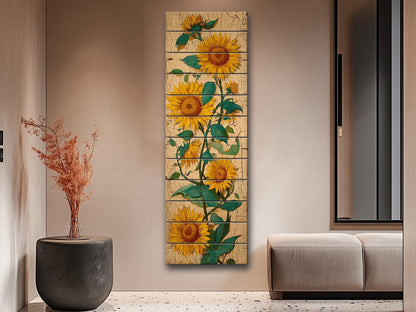 Sunflowers Wood Art – Rustic Wall Decor | Vibrant Floral Print on Natural Wood Planks