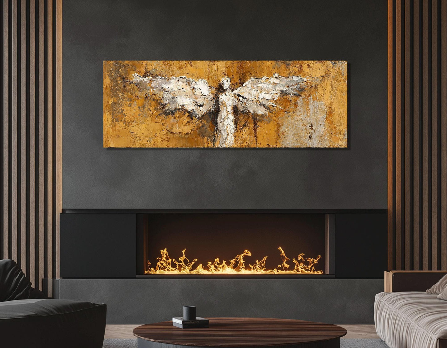 Abstract Angel Silhouette Canvas Print, Religious Wall Art, Christian Bedroom Wall Decor, Framed and Ready to Hang