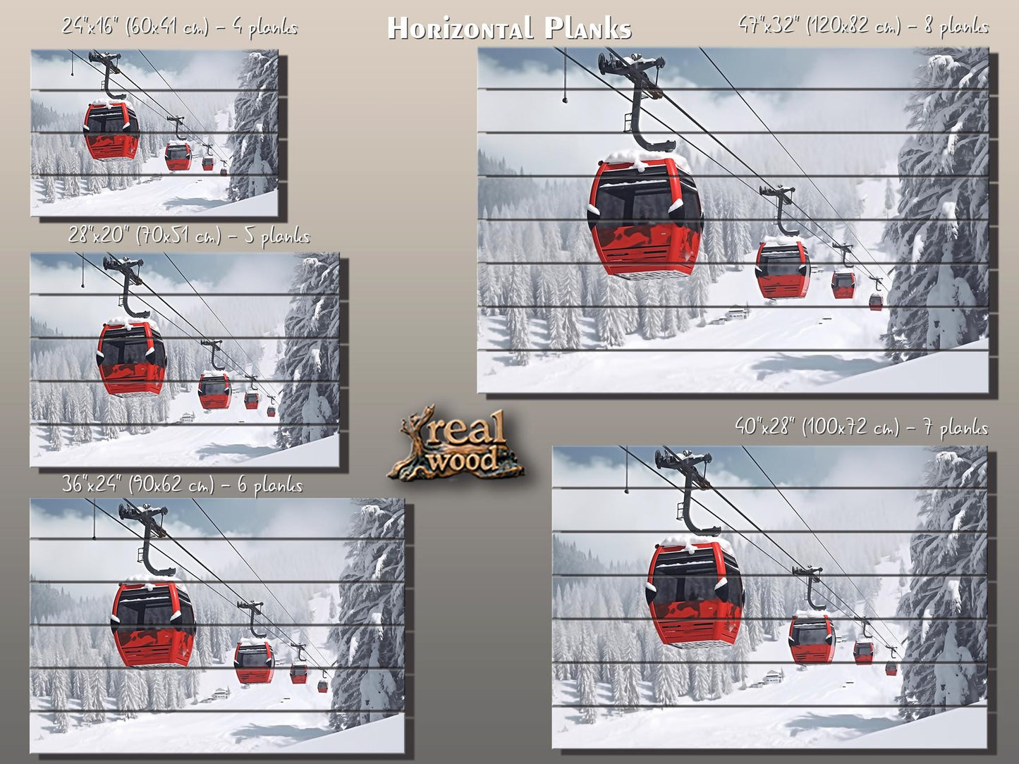 Winter Landscape Wood Print – Rustic Ski Lift Poster | Cozy Wood Wall Art