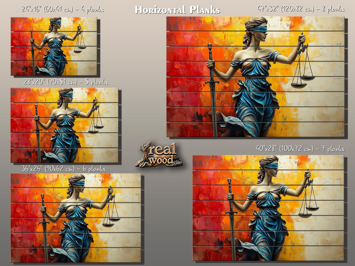 Rustic Wood Wall Art - Abstract Lady Justice Print | Lawyer Office Decor