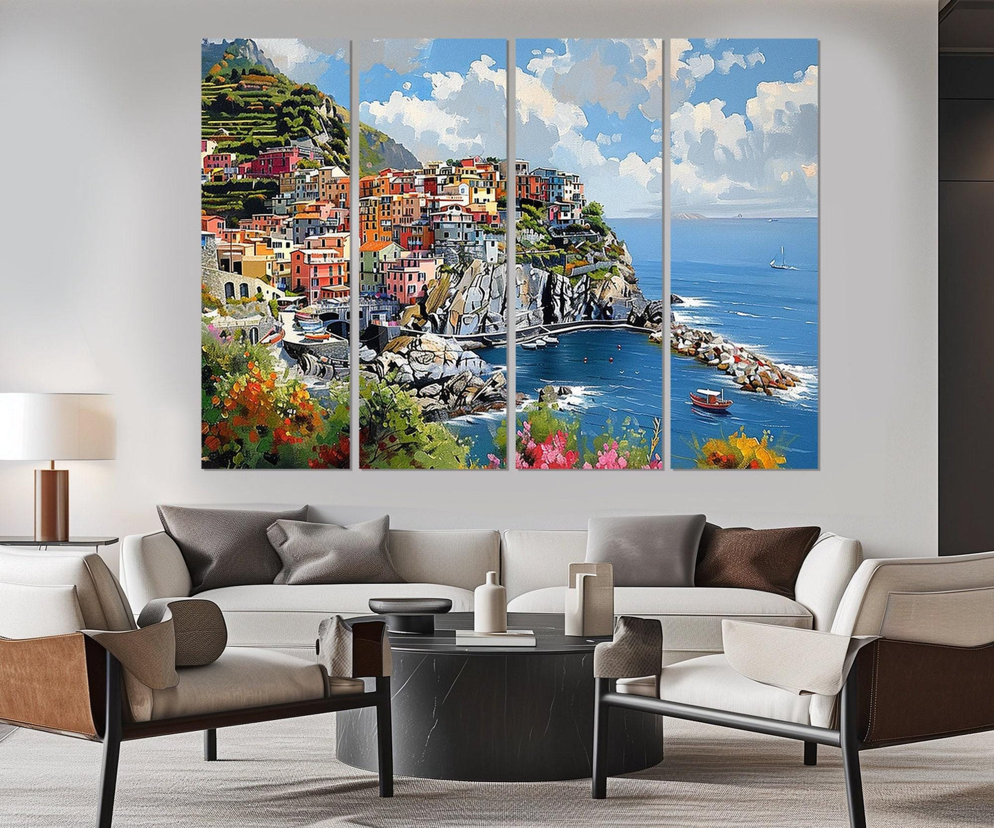 Cinque Terre Canvas Print - Manarola Painting on Gallery Wrapped Cotton Canvas, Ready to Hang