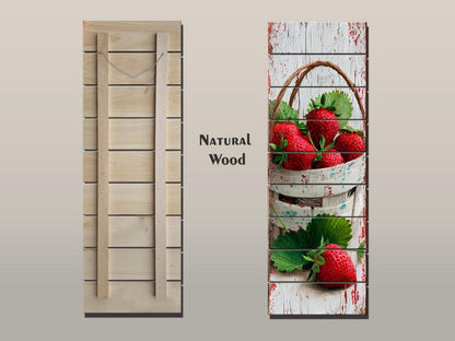 Rustic Wood Wall Art – Strawberry Basket Print | Farmhouse Wall Decor & Cozy Kitchen Decoration