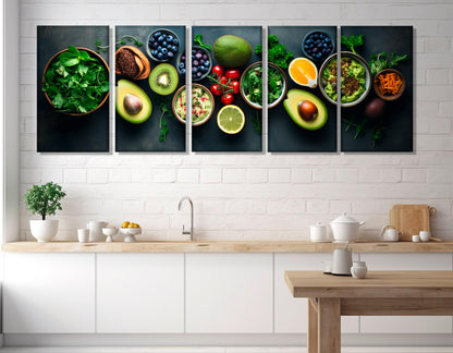 Healthy Food Canvas Print – Modern Kitchen Wall Art | Large Food Painting Ready to Hang